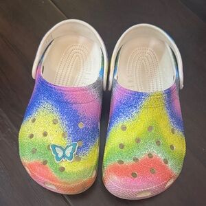 CROCS Kids Rainbow Slippers with Butterfly Charm